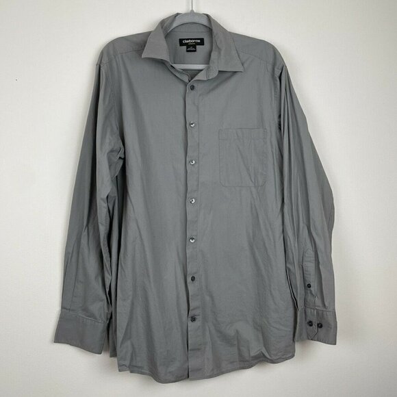 Claiborne Stretch Gray Long Sleeve Button Down Shirt LT Large Tall Basic Casual - Picture 1 of 5
